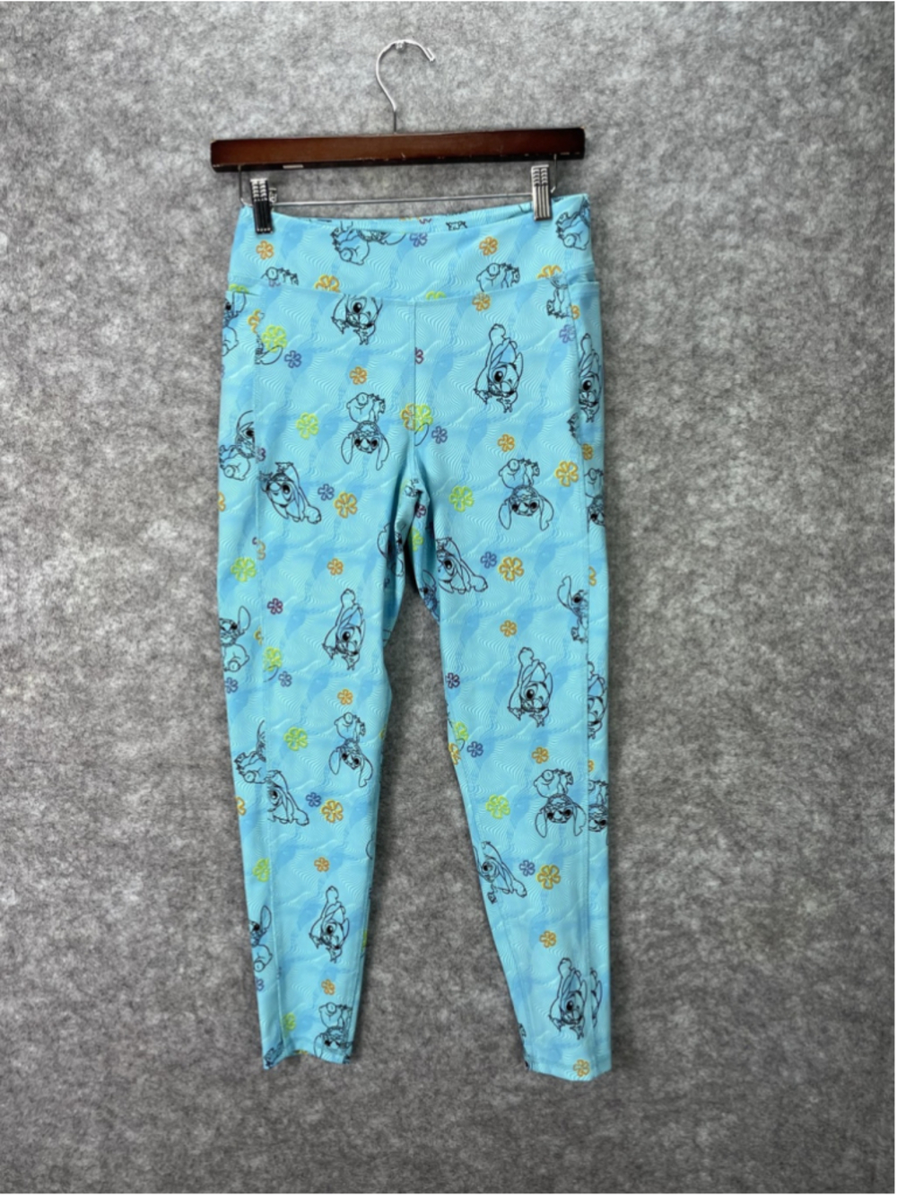 Disney Parks Stitch Pants Womens Large Blue Leggings Floral Print Lounge Athleti